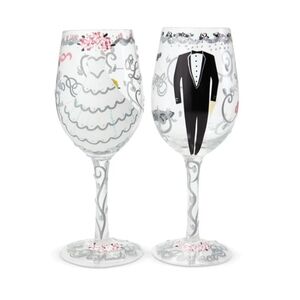 New Lolita Set Hand Painted Wine Glass Wedding Dress Bride & Groom Champagne